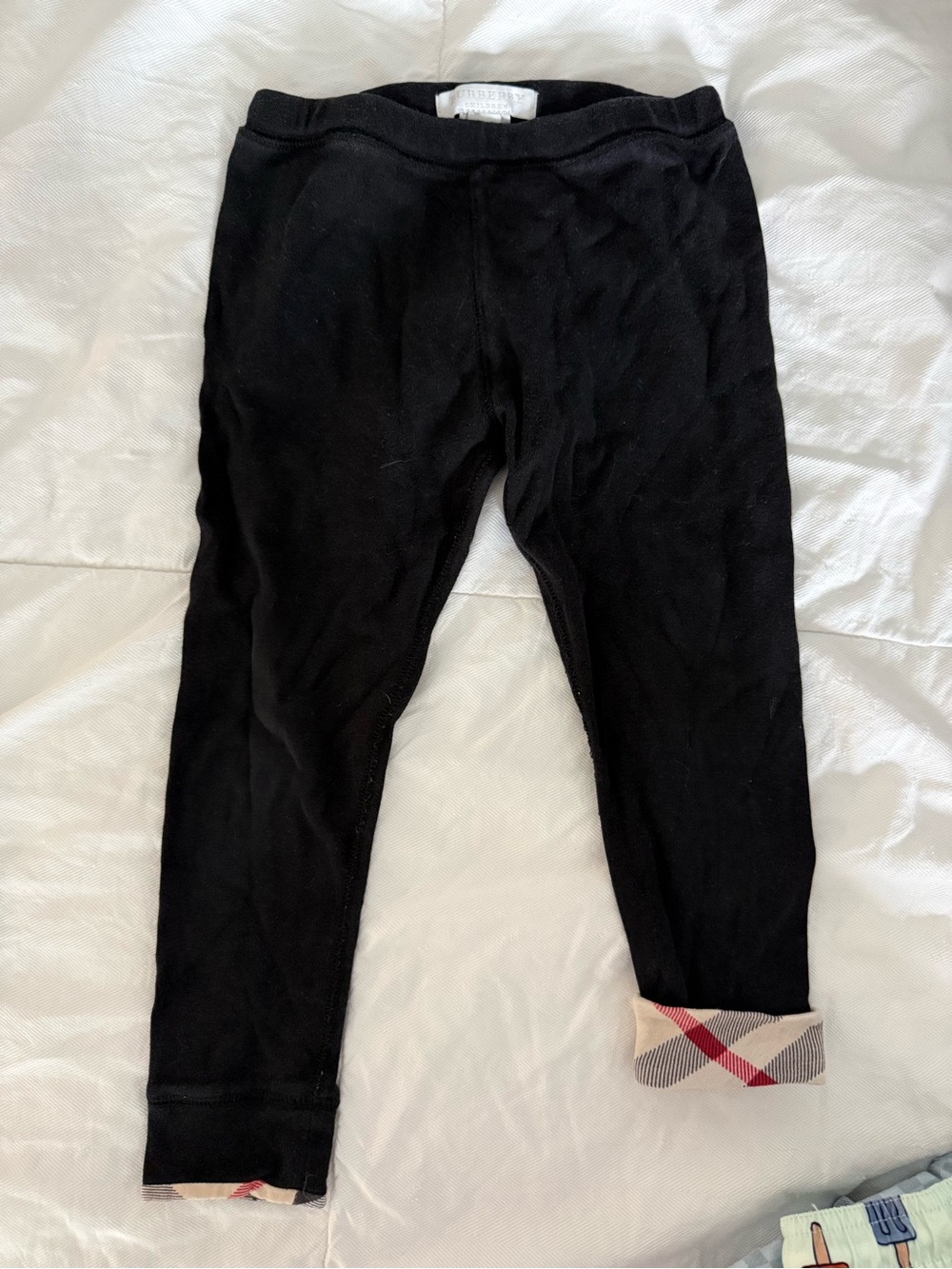 Burberry Black Kids Leggings with Signature Plaid Cuffs